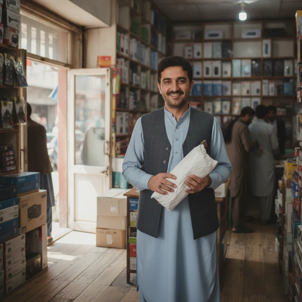 Square real photo of a satisfied Pakistani customer